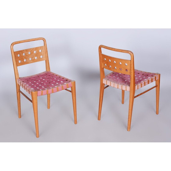 Image 1 of Set van 4 mid-century essenhouten eetkamerstoelen, Tsjechië 1950