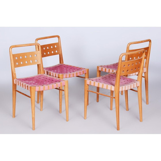 Image 1 of Set van 4 mid-century essenhouten eetkamerstoelen, Tsjechië 1950