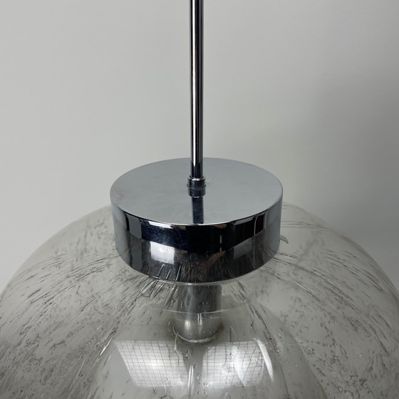Image 1 of Zeldzame Bubbelglas en Chroom Hanglamp Xl van Doria Leuchten 1970