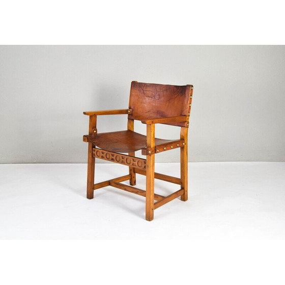 Image 1 of Vintage Castellana fauteuil in eiken en cognac leer, Spanje