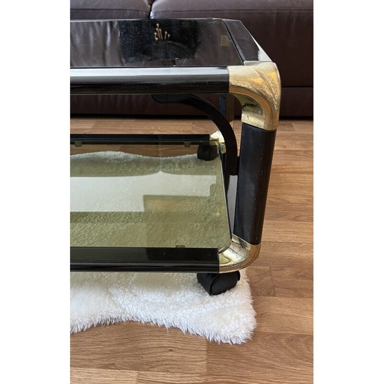 Image 1 of Vintage zwart met gouden salontafel op wieltjes, 1980