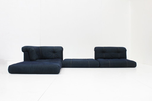 Vintage Roche Bobois Mah Jong Sofa Denim Fabric 6 Pieces Design by Hans Hopfer