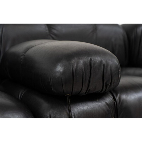 Image 1 of Vintage 3-zits zwartleren bank van Mario Bellini voor C & B Italia, 1970