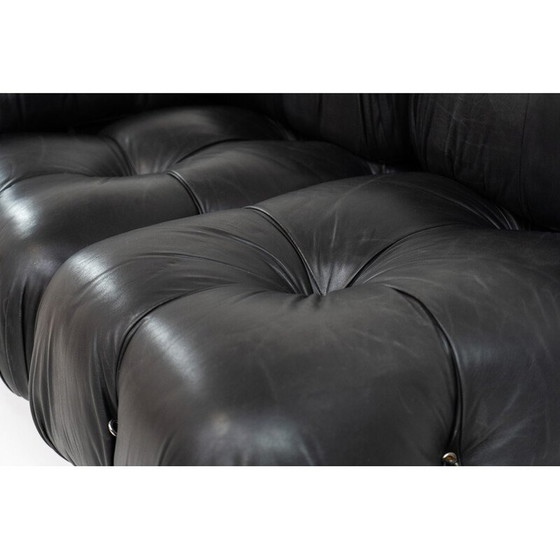 Image 1 of Vintage 3-zits zwartleren bank van Mario Bellini voor C & B Italia, 1970