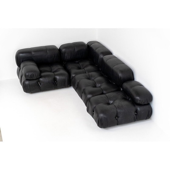 Image 1 of Vintage 3-zits zwartleren bank van Mario Bellini voor C & B Italia, 1970