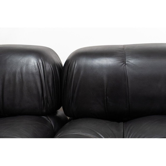 Image 1 of Vintage 3-zits zwartleren bank van Mario Bellini voor C & B Italia, 1970