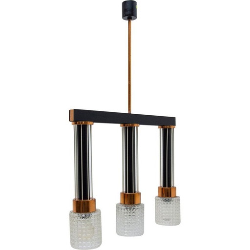 Vintage hanglamp van glas en messing, Tsjecho-Slowakije 1970