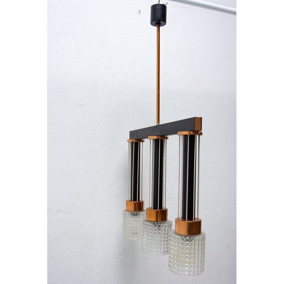 Image 1 of Vintage hanglamp van glas en messing, Tsjecho-Slowakije 1970