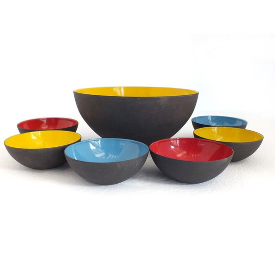 Image 1 of Set van 7 vintage gouden medaille kommen triennale Milano door Herbert Krenchel Krenit, 1954