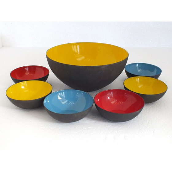 Image 1 of Set van 7 vintage gouden medaille kommen triennale Milano door Herbert Krenchel Krenit, 1954