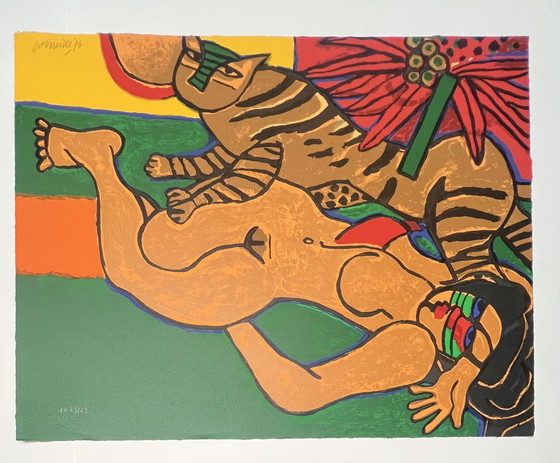 Image 1 of Gesigneerd; Guillaume Corneille (1922-2010) Litho Le Tigre Amoureux, 1996