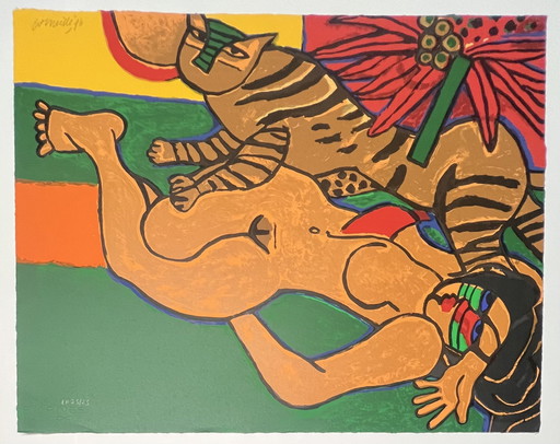 Gesigneerd; Guillaume Corneille (1922-2010) Litho Le Tigre Amoureux, 1996