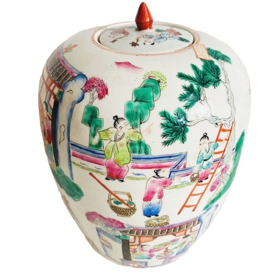 Image 1 of Vintage XL Chinese gemberpot handbeschilderd