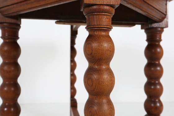 Image 1 of Antieke Franse achthoekige klaptafel van massief eiken, ca. 1850