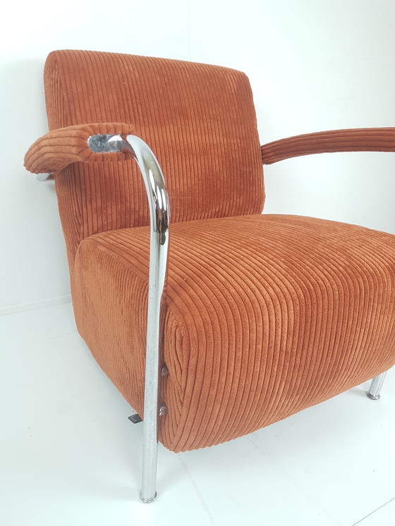 Image 1 of Leolux Skylla Fauteuil Roestbruin Rib Nieuw Gestoffeerd