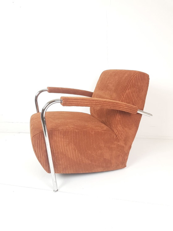 Image 1 of Leolux Skylla Fauteuil Roestbruin Rib Nieuw Gestoffeerd