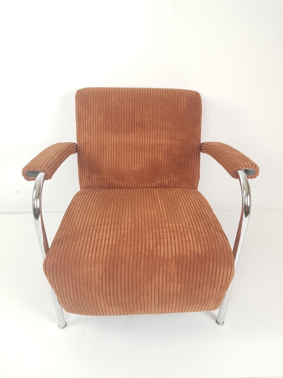 Image 1 of Leolux Skylla Fauteuil Roestbruin Rib Nieuw Gestoffeerd