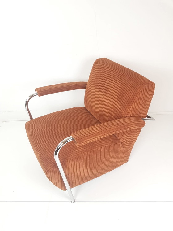 Image 1 of Leolux Skylla Fauteuil Roestbruin Rib Nieuw Gestoffeerd