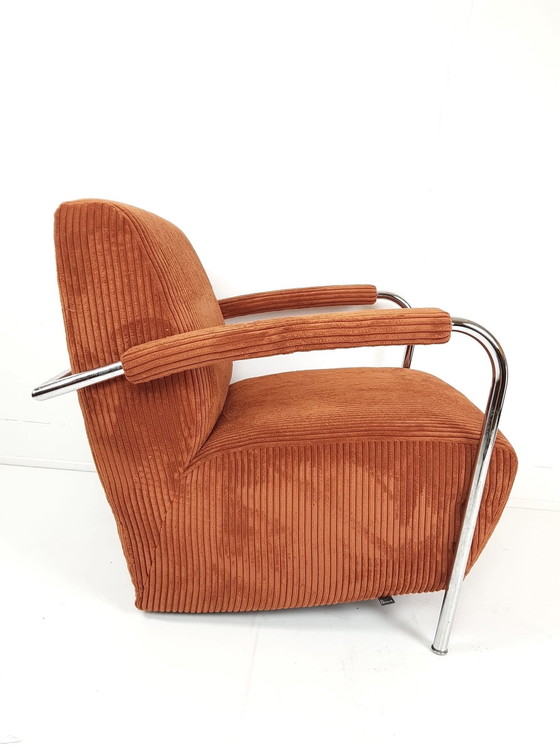 Image 1 of Leolux Skylla Fauteuil Roestbruin Rib Nieuw Gestoffeerd