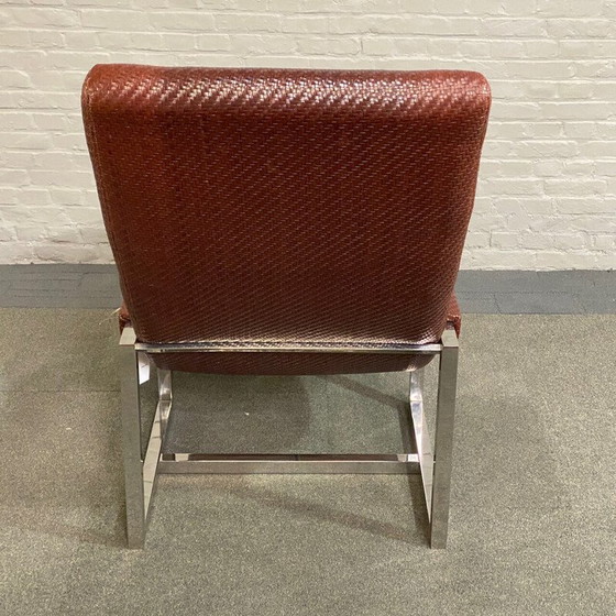 Image 1 of Vintage fauteuil in geweven leer en verchroomd metaal van Ralph Lauren, 1999