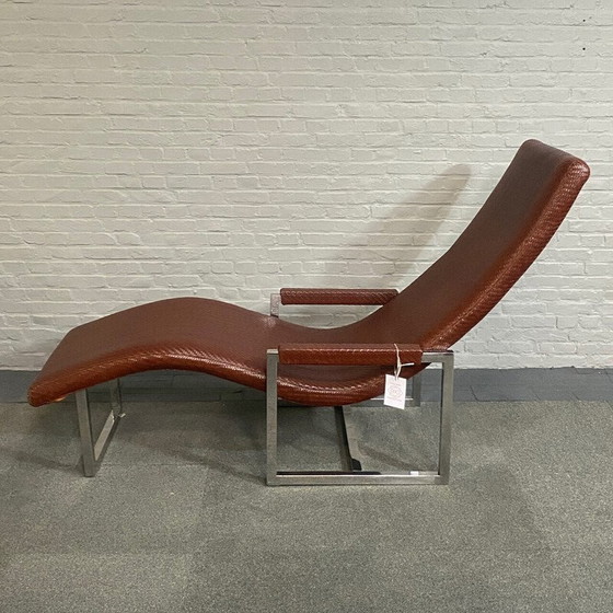 Image 1 of Vintage fauteuil in geweven leer en verchroomd metaal van Ralph Lauren, 1999