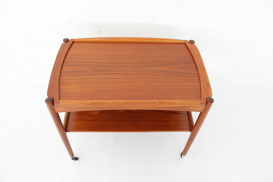 Image 1 of Poul Hundevad Mid Century teakhouten serveerwagen met uitneembaar blad, Denemarken jaren 60