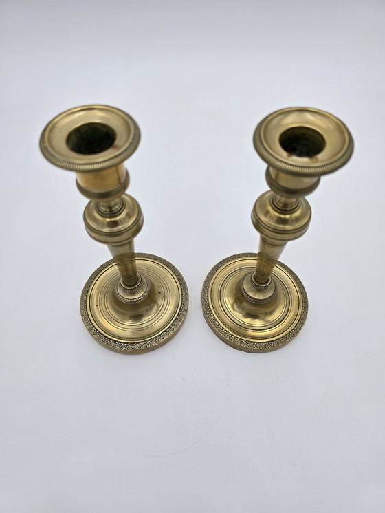 Image 1 of Paar Verguld Bronzen Kandelaars