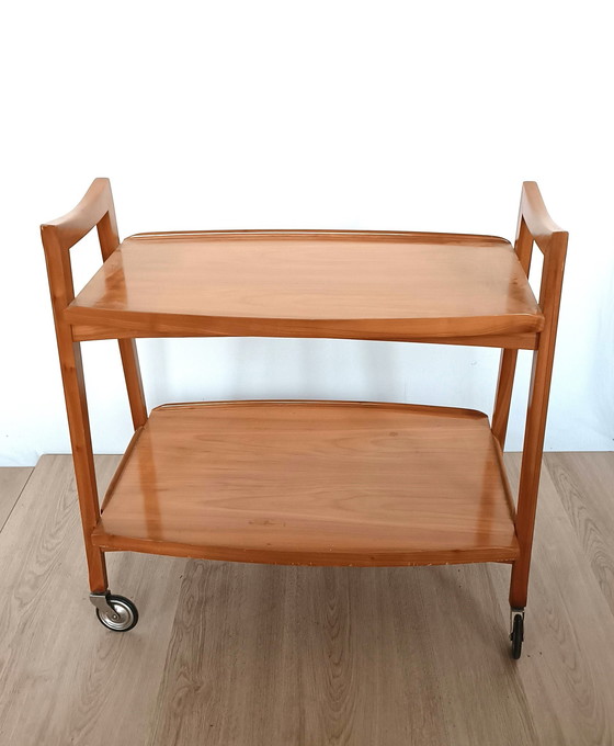 Image 1 of Vijftiger Jaren Kersenhouten Serveertrolley