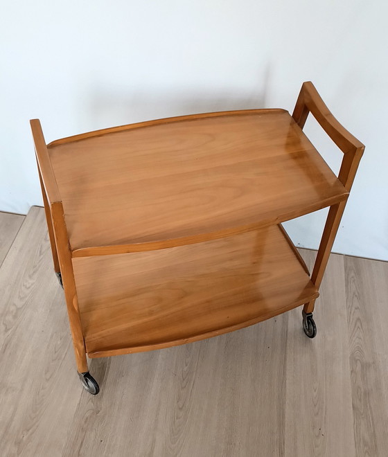 Image 1 of Vijftiger Jaren Kersenhouten Serveertrolley