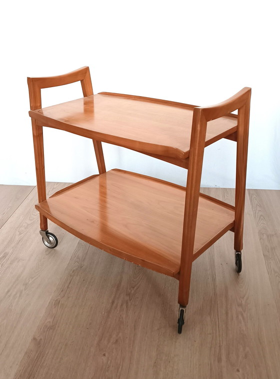 Image 1 of Vijftiger Jaren Kersenhouten Serveertrolley