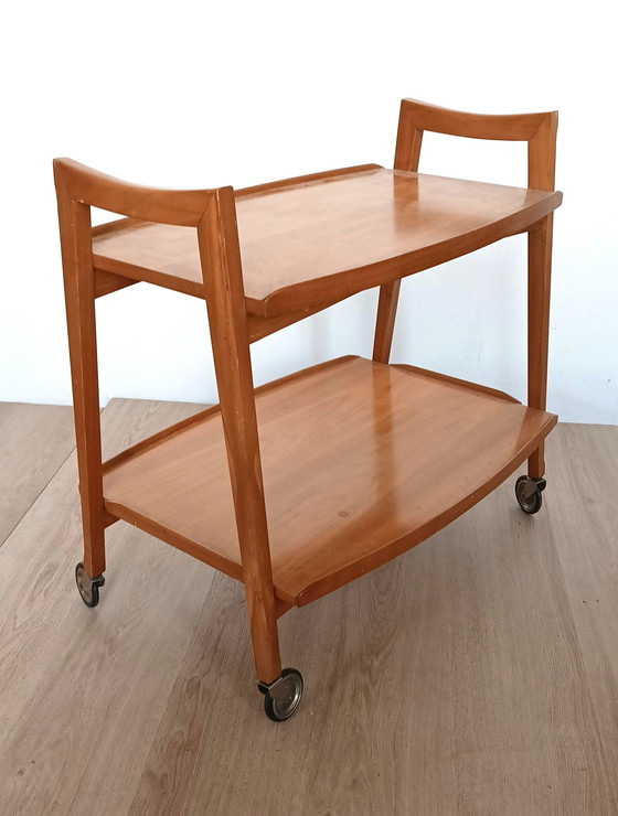 Image 1 of Vijftiger Jaren Kersenhouten Serveertrolley