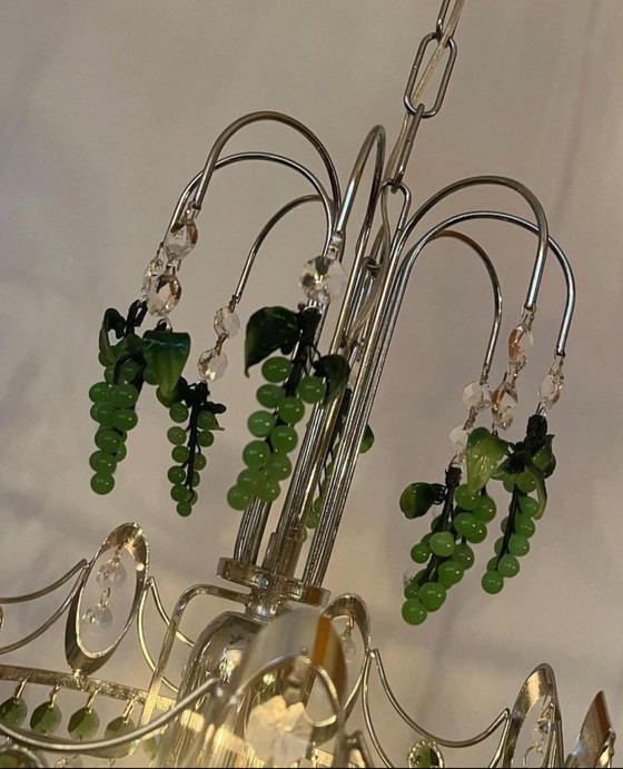 Image 1 of Vintage Groene Druiven Murano Kroonluchter Hanglamp Kristal 