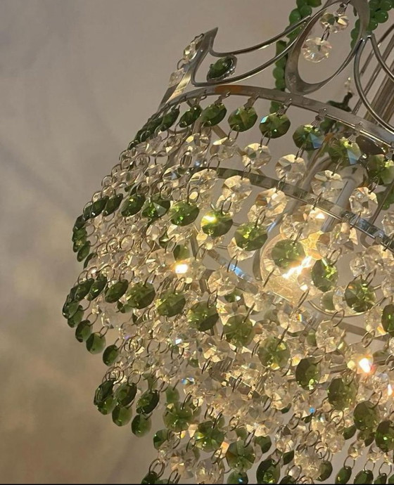 Image 1 of Vintage Groene Druiven Murano Kroonluchter Hanglamp Kristal 