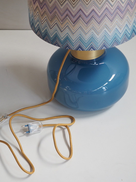 Image 1 of Opaline glazen tafellamp/ schaduw Missoni stof