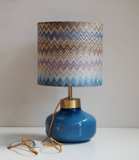 Image 1 of Opaline glazen tafellamp/ schaduw Missoni stof