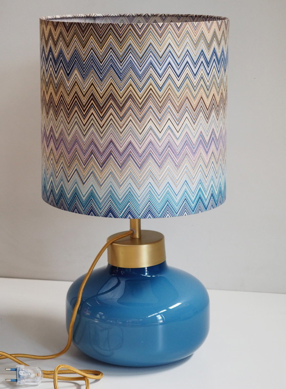 Image 1 of Opaline glazen tafellamp/ schaduw Missoni stof