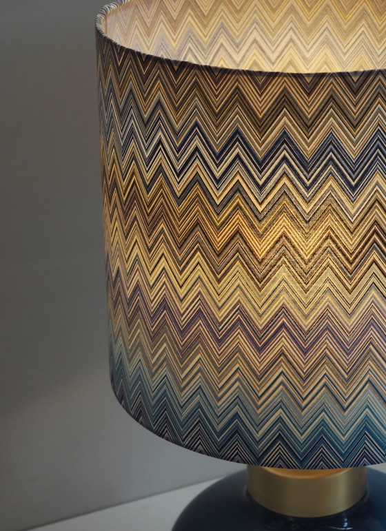 Image 1 of Opaline glazen tafellamp/ schaduw Missoni stof