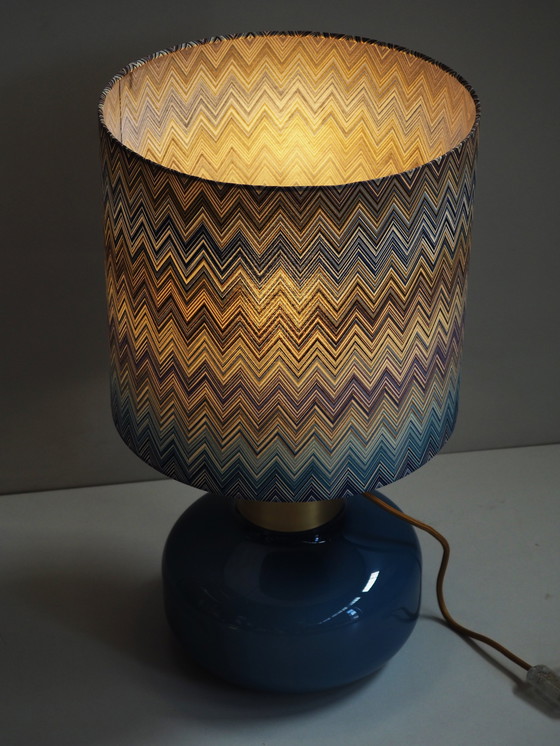 Image 1 of Opaline glazen tafellamp/ schaduw Missoni stof