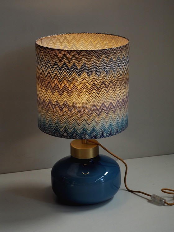 Image 1 of Opaline glazen tafellamp/ schaduw Missoni stof