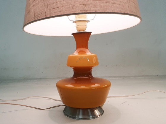 Image 1 of Set van twee Mid Century Gele Glazen Tafellampen, België 1960'S