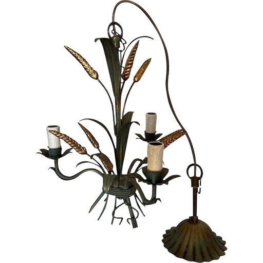 Vintage "korenaar" kroonluchter in goudmetaal van Maison Masca, Italië