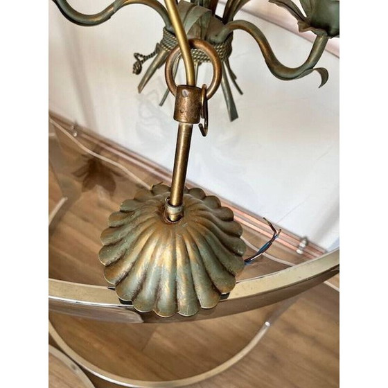 Image 1 of Vintage "korenaar" kroonluchter in goudmetaal van Maison Masca, Italië