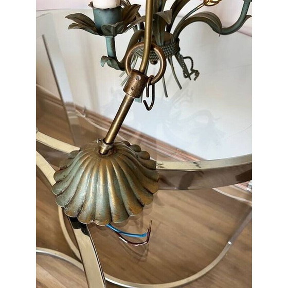 Image 1 of Vintage "korenaar" kroonluchter in goudmetaal van Maison Masca, Italië