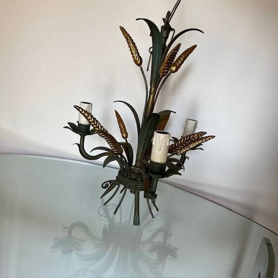 Image 1 of Vintage "korenaar" kroonluchter in goudmetaal van Maison Masca, Italië