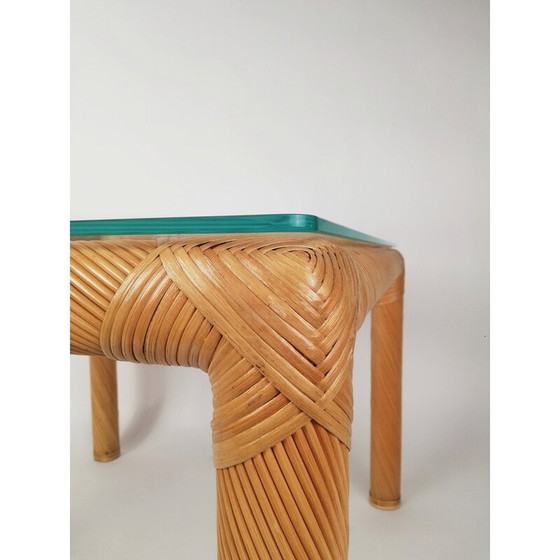 Image 1 of Mid-eeuwse salontafel van rotan, riet en glas, jaren 1970