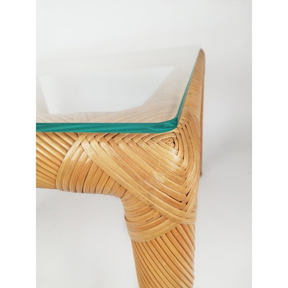 Image 1 of Mid-eeuwse salontafel van rotan, riet en glas, jaren 1970