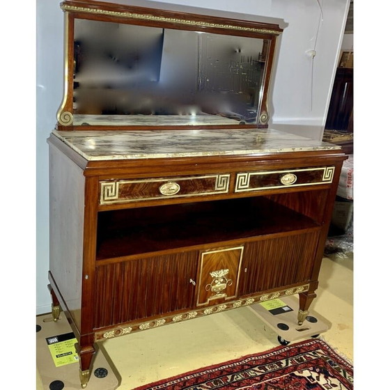 Image 1 of Vintage Art Deco highboard in mahonie, goudbrons en wit marmer