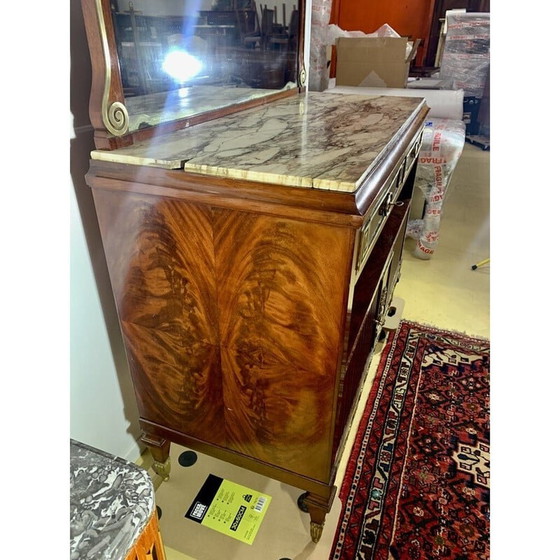 Image 1 of Vintage Art Deco highboard in mahonie, goudbrons en wit marmer