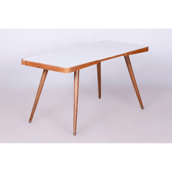 Image 1 of Vintage beuken en glazen salontafel voor Interier Praha, Tsjecho-Slowakije 1960