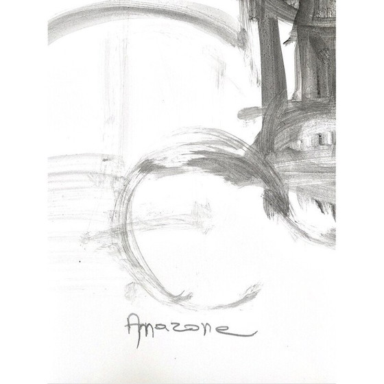 Image 1 of Vintage Amazone-schilderij met verdunde inkt op papier door André Ferrand